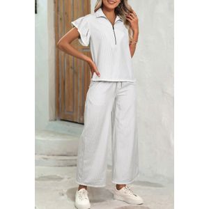 Geribbelde Pyjama Set Met Kantafwerking