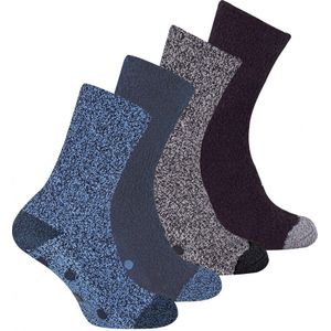 Sock Snob 4 Paar Heren Antislip Pantoffel Gezellige Sokken - Grijs Blauw