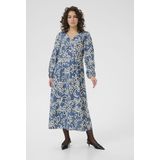 Kaffe - Jurk - Blauw - Midi - Lange Mouwen - V-hals