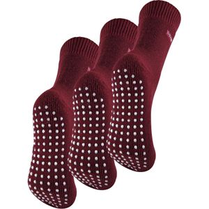 3 paar multiverpakking dames fleece pantoffelsokken | THMO | Ademende Crew Indoor Thermische Sokken met Grip - Diepe Fuchsia