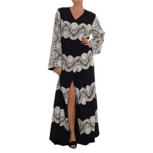 Dolce & Gabbana Vrouwen Zwarte Zijde Bloemen Kaftan Jurk