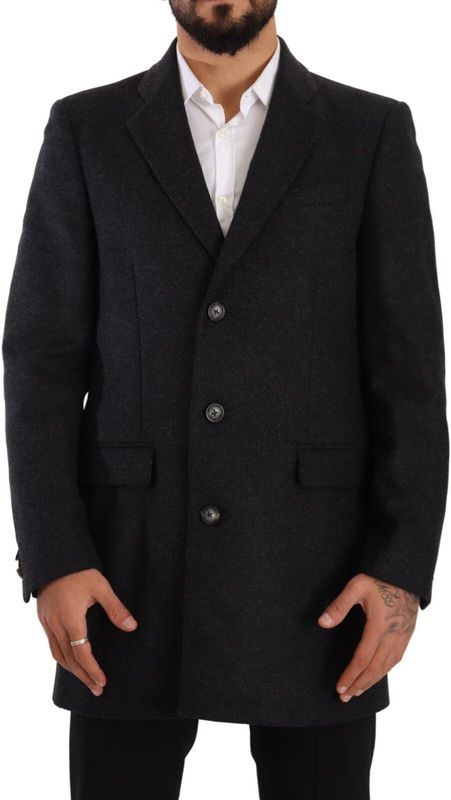 Dolce & Gabbana Donkergrijze Wol Overtrenchcoat Herenjas