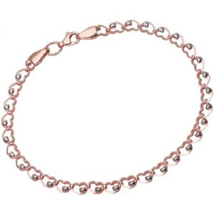 9ct rosé- en witgouden hart-op-hart-schakelarmband met een lengte van 19 cm