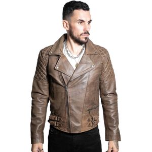 Heren - Gewatteerd Leren Bikerjack - Bordeaux