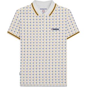 Lambretta Heren SS25 Geometrisch Polo Shirt (Wit/Navy/Goud)