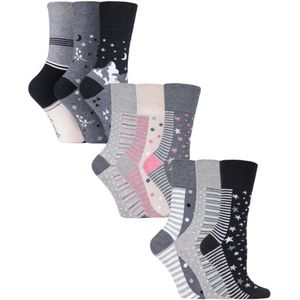 9 paar sokken zonder elastiek damessokken van katoen met patroon - Grijze Mix
