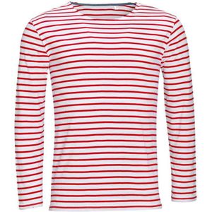 SOLS Heren Marine T-Shirt met lange mouwen (Wit/rood)