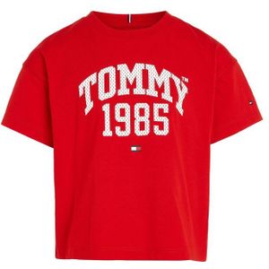 Tommy Hilfiger T-shirt Met Logo Rood/wit - Maat 6J / 116cm