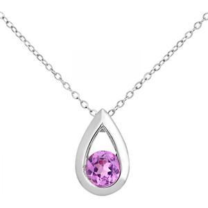 9ct witgoud 0,20 ct roze saffier traanhanger + 18 inch ketting