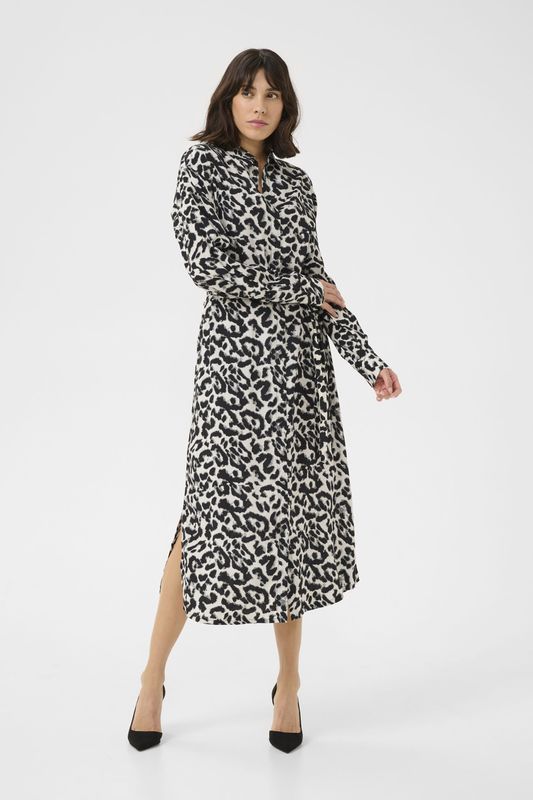 Kaffe - KA Alice - Jurk - Grijs - Dierenprint - 3/4 Lengte - Losse Pasvorm