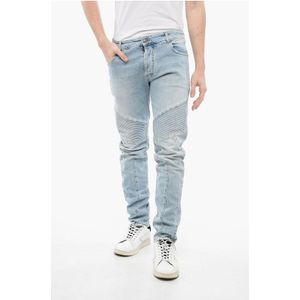 Licht gewassen taps toelopende biker-jeans 16 cm in lichtblauw