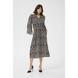 Jurk - Zwart - Regular Fit - Midi Lengte - 3/4 Mouwen