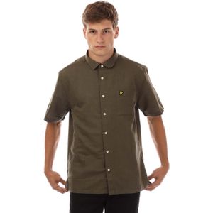 Lyle And Scott - Herenhemd - Olijfkleur - Katoen Linnen - Korte Mouw