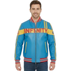 Heren blauw leren Track Racing Moto Bomber Bikerjack - Racer