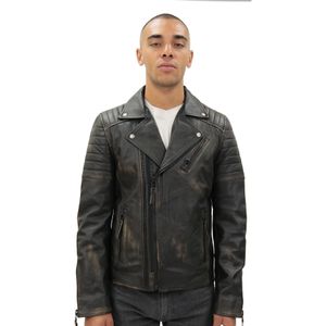 Brando - Casablanca - Leren Bikerjack - Zwart - Dubbele Ritssluiting