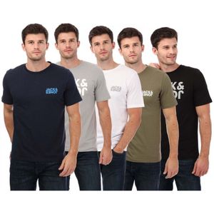 Men's Jack Jones Corp Reverse 5 Pack T-Shirts In Multi Colour - Maat L