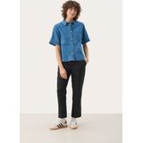 Part Two - Denim Blouse - Blauw - Katoen - Korte Mouwen - Knoopsluiting