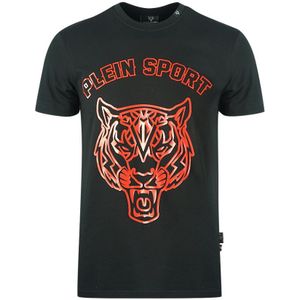 Philipp Plein Sport Rood Stencil Tiger Logo Zwart T-shirt