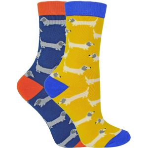 2 Paar Bamboe Sokken Jongens | Mr Heron | Sokken met dierenpatroon voor kinderen | Sokken met nieuw ontwerp - Worsthonden