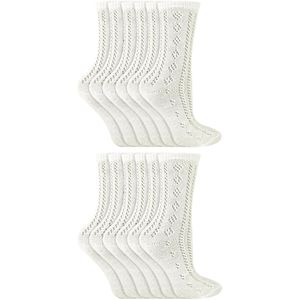 12 Paar Multiverpakking Meisjes Pelerine Enkelsokken | Katoenen gebreide design witte schoolsokken - Wit