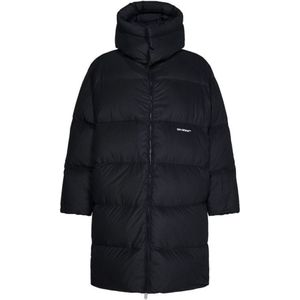 Gebroken wit Bounce zwart lang pufferjack met capuchon