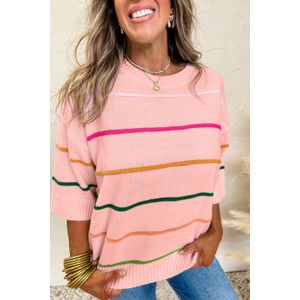Gestreepte Gebreide Korte Mouw Trui