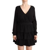 Liu Jo Dames Zwarte Polyester Lange Mouwen V-hals Mini A-lijn Jurk