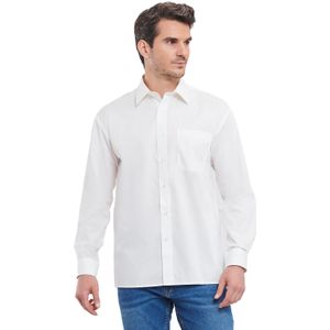 Russell Collection Heren Poplin Easy-Care overhemd met lange mouwen (Wit)
