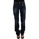 GF Ferre Dames Donkerblauwe Washed Middelhoge Katoenen Denim Rechte Jeans