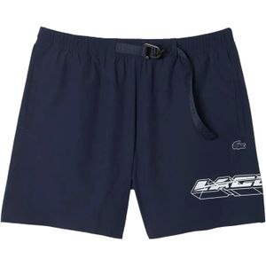 Lacoste Heren Stripe Quick Dry Logo Zwembroek (Blauw)