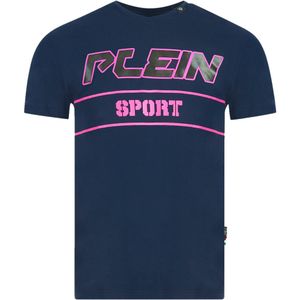 Philipp Plein - Sport Block - T-shirt - Marineblauw - Roze Logo
