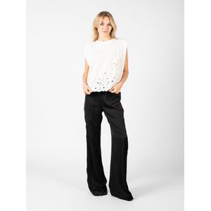 Pinko - Sleeveless Top - Wit - Katoen - Mouwloos - Kanten Details