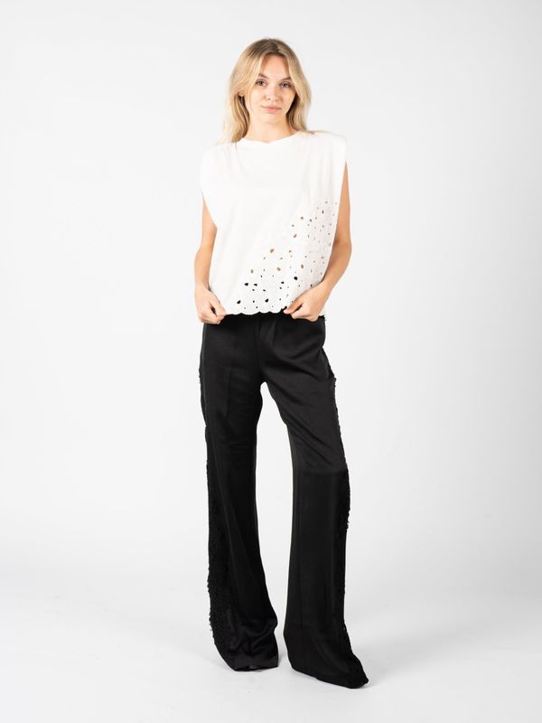 Pinko - Sleeveless Top - Wit - Katoen - Mouwloos - Kanten Details