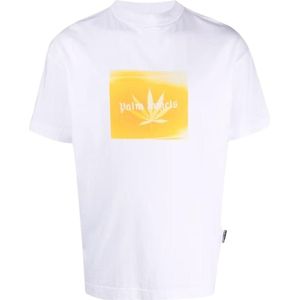 Palm Angels Heren Classic Leaf Logo T-Shirt (Wit/Geel)