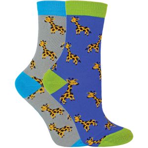 2 Paar Bamboe Sokken Jongens | Mr Heron | Sokken met dierenpatroon voor kinderen | Sokken met nieuw ontwerp - Giraffen