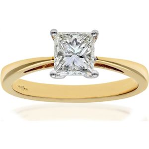 18kt geelgouden 1 karaat gecertificeerde J/I prinses geslepen diamanten verlovingsring