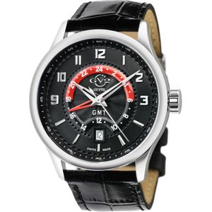 GV2 Heren Giromondo 42303 Zwitsers Quartz Zwart Leer Datumhorloge