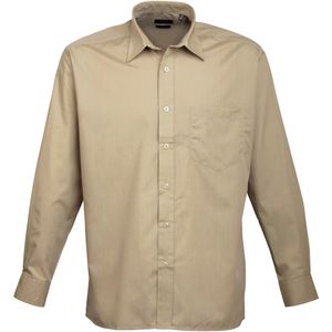 Premier Heren Premier Poplin Formeel Overhemd Met Lange Mouwen (Khaki)