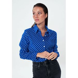 Herita Shirt met Lange Mouwen van Fluweel - Witte Stippen op Marineblauwe Achtergrond