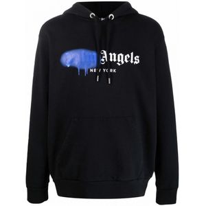 Palm Angels New York blauw gespoten hoodie met logoprint zwart