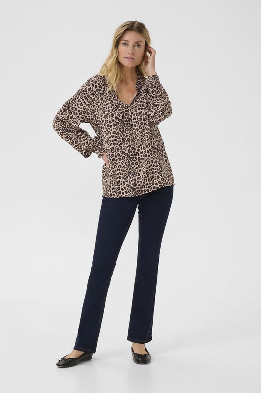 Cream - CRTiah - Blouse - Beige/Zwart - Dierenprint - Lange Mouw