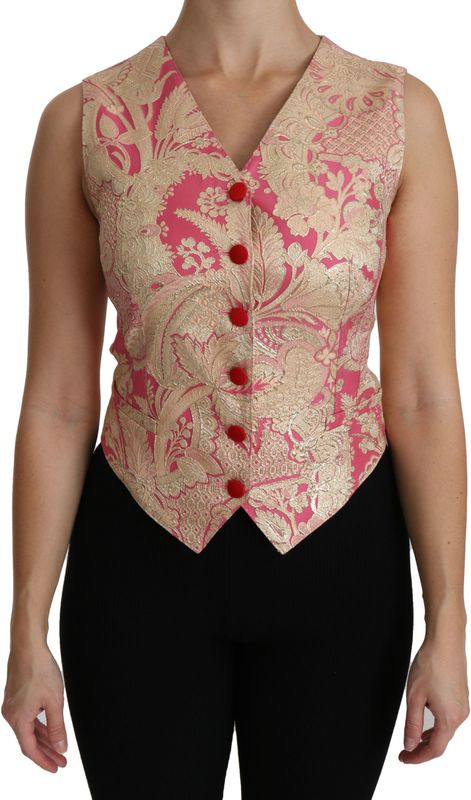Dolce & Gabbana - V-hals Mouwloze Vest Top - Geel - Brokaat
