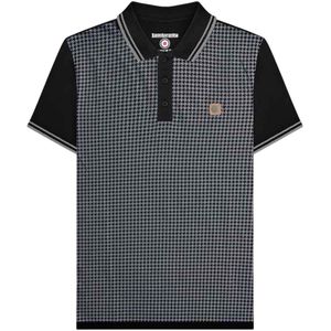 Lambretta Heren Houndstooth Big & Tall Poloshirt (Zwart/Ijzer)