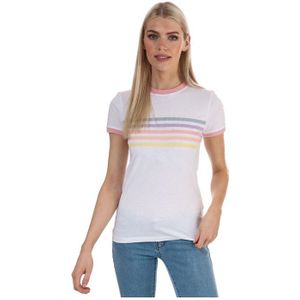 Brave Soul Rainbow-dames-T-shirt Met Bies In Wit En Roze - Maat 44