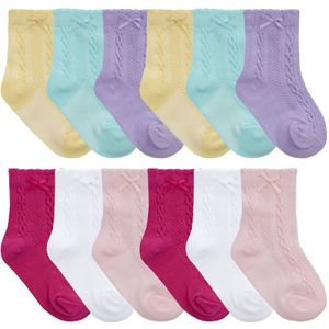 Sock Snob - 12 Paar Tick Tock Baby Kabelsokjes met Strik voor Jongens & Meisjes - Diverse