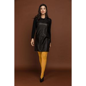 Zwarte jurk met kunstlederen detail van Si Fashion