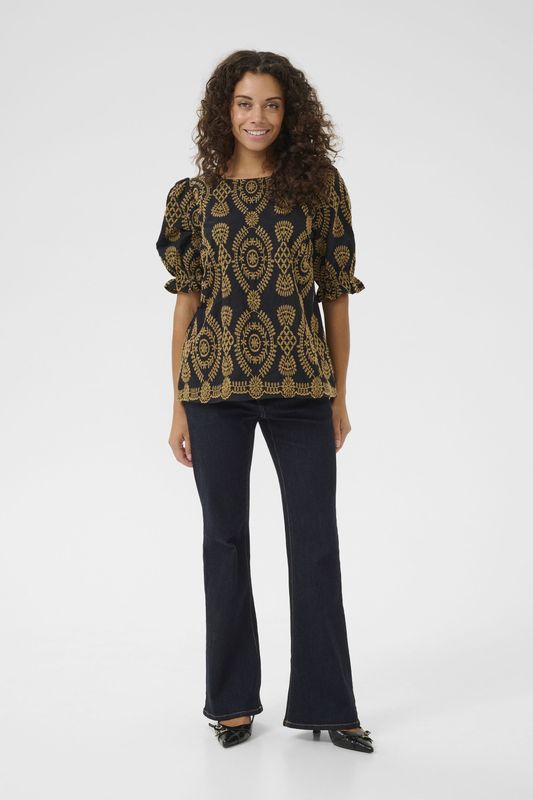 Blouse met korte mouwen Relaxed fit Blac