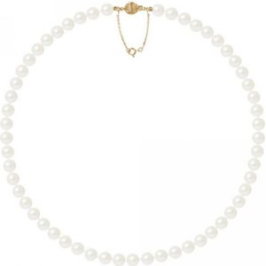 Damesketting met witte AA-zoetwaterparels van 7,5-8 mm en 750/1000 geelgouden sluiting