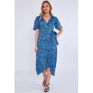 Midi-jurk met blauwe dierenprint in viscose