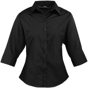 Premier Dames/Dames Poplin 3/4 Mouw Shirt (Zwart)